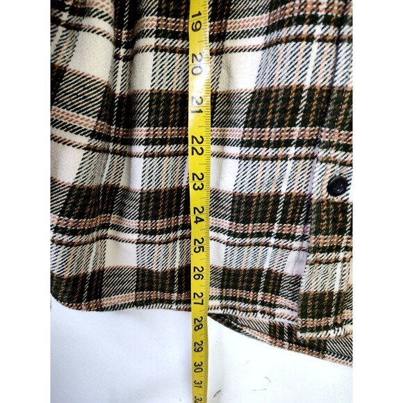 Orvis Heavy Flannel Mens Sz L Shirt Plaid Button Up Green Cream w Side Pockets - Picture 10 of 12